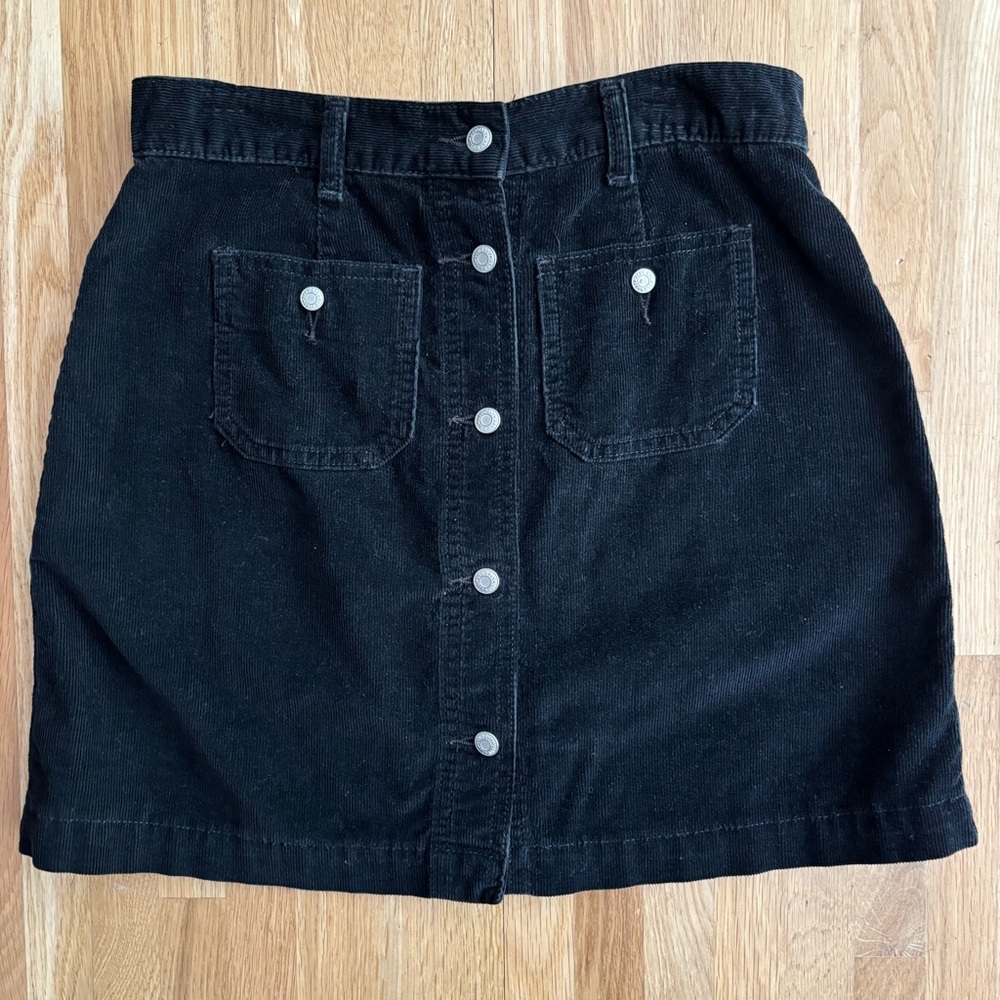 Vintage Y2K Old Navy‎ Corduroy Black Button Up Skirt Sz 2 90s Grunge Trendy 1990